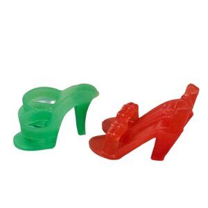 VTG 60s Barbie Clone Heels‎ Mules Open Toe Red Lime Green Slides Shoes